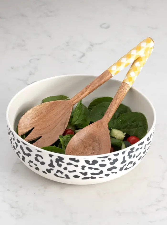 Leigh Salad Servers in Acacia + Enamel