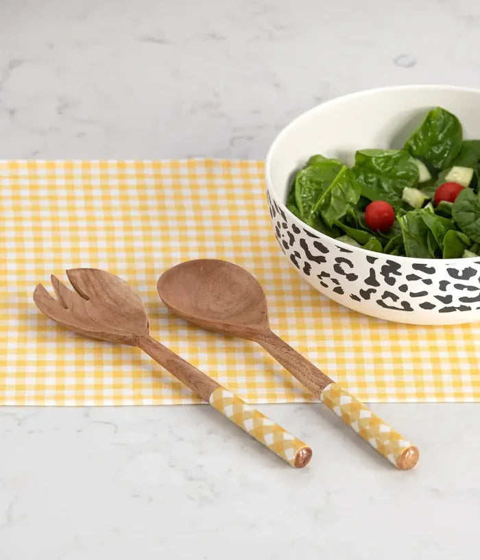 Leigh Salad Servers in Acacia + Enamel