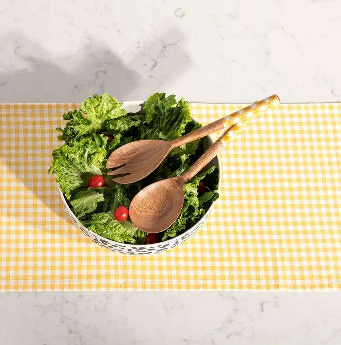 Leigh Salad Servers in Acacia + Enamel