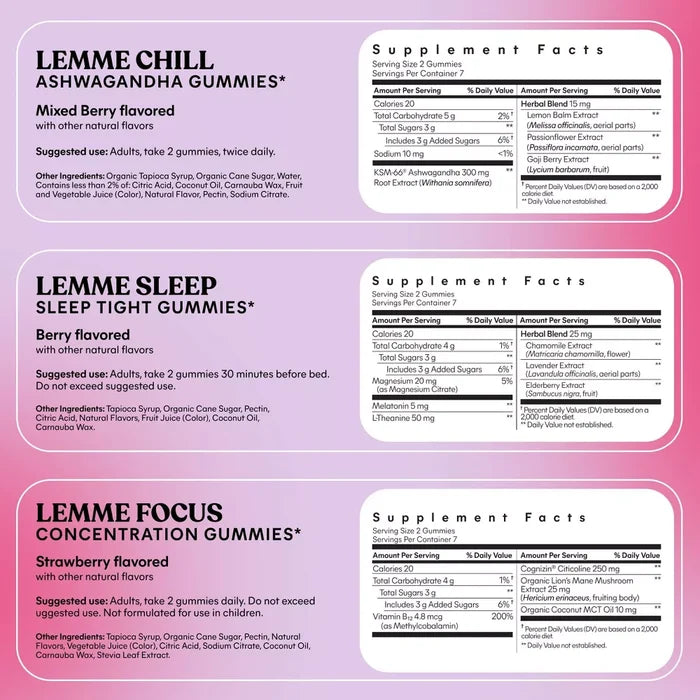 Lemme Holiday Reset Mini's Set - Sleep Chill Focus - 3ct