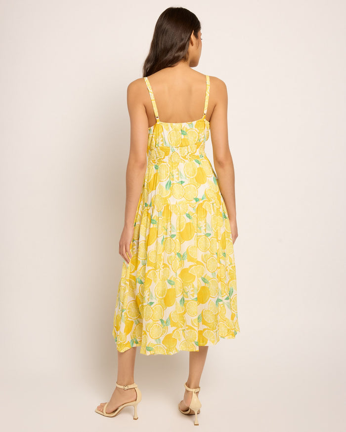 White Yellow $|& Skies Are Blue Lemon Print Midi Dress - SOF Back