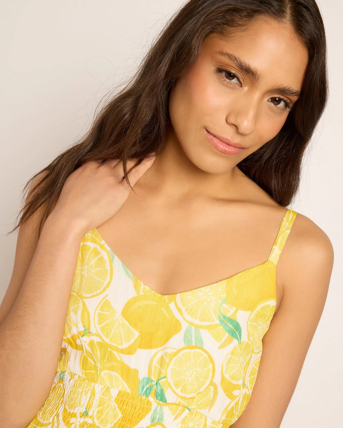 White Yellow $|& Skies Are Blue Lemon Print Midi Dress - SOF Full Front