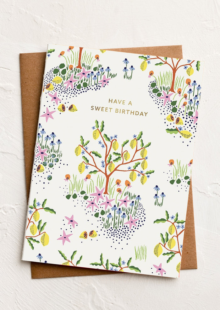 A lemon tree print birthday card.