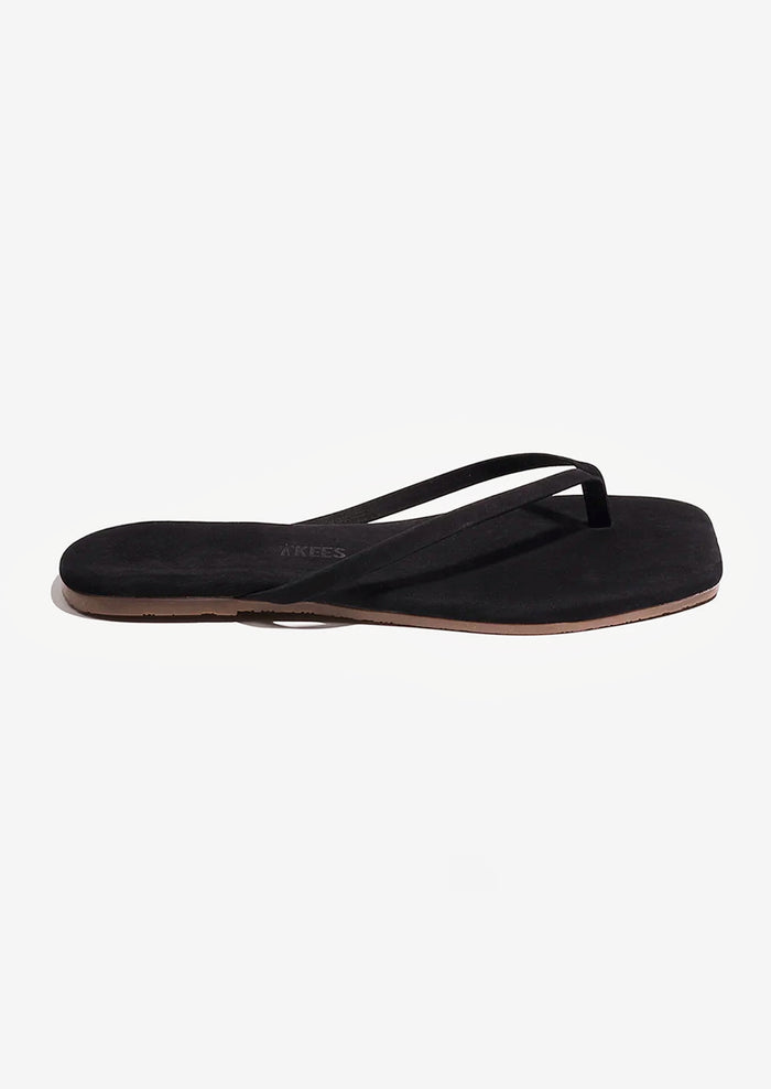 A suede square toe TKEES sandal in black.