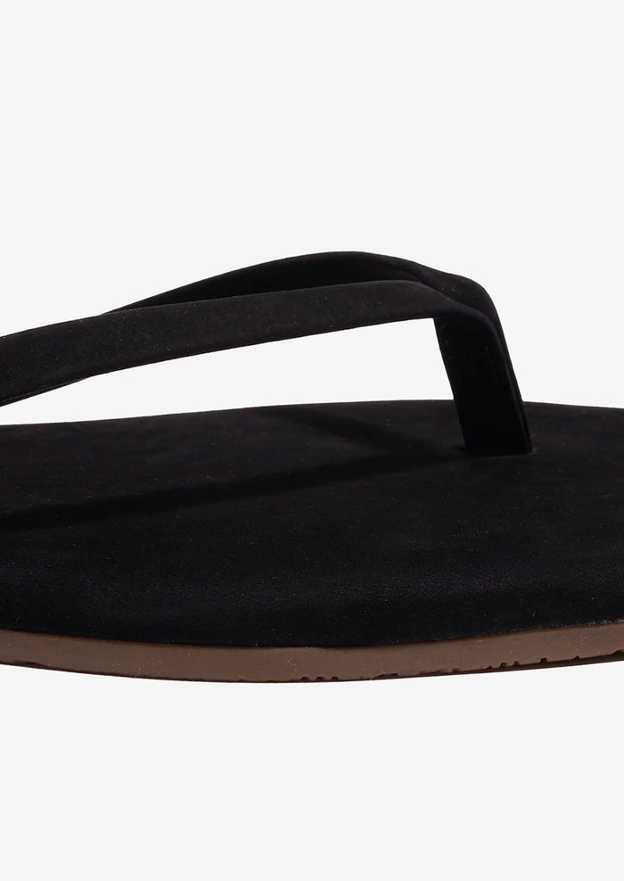 A suede square toe TKEES sandal in black.