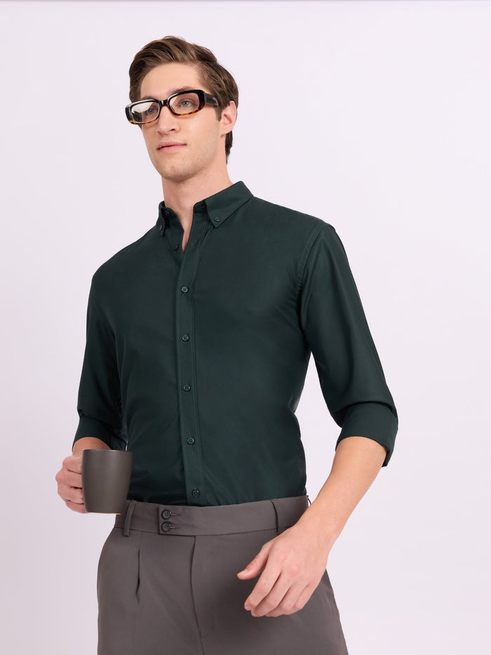 Lololo - Relaxed Fit Plain Shirt - Dark Green