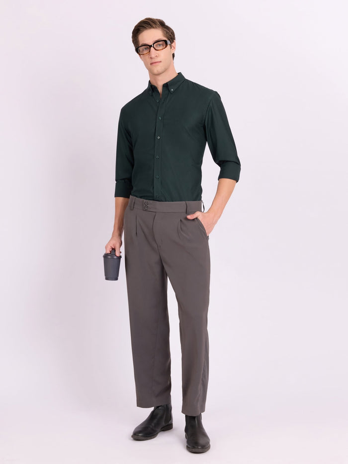Lololo - Relaxed Fit Plain Shirt - Dark Green
