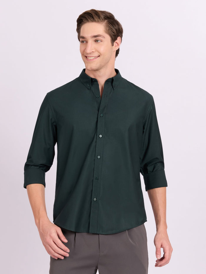 Lololo - Relaxed Fit Plain Shirt - Dark Green