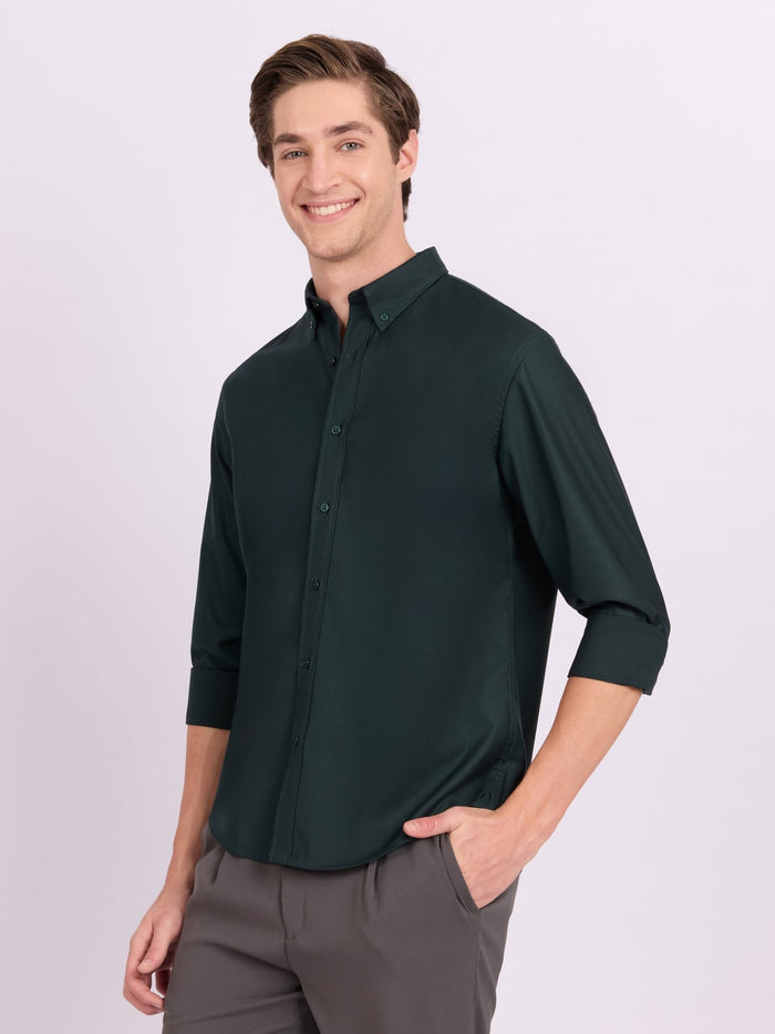 Lololo - Relaxed Fit Plain Shirt - Dark Green