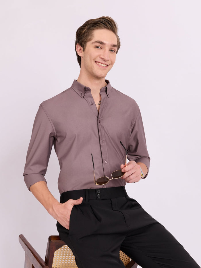 Lololo - Relaxed Fit Plain Shirt - Elderberry