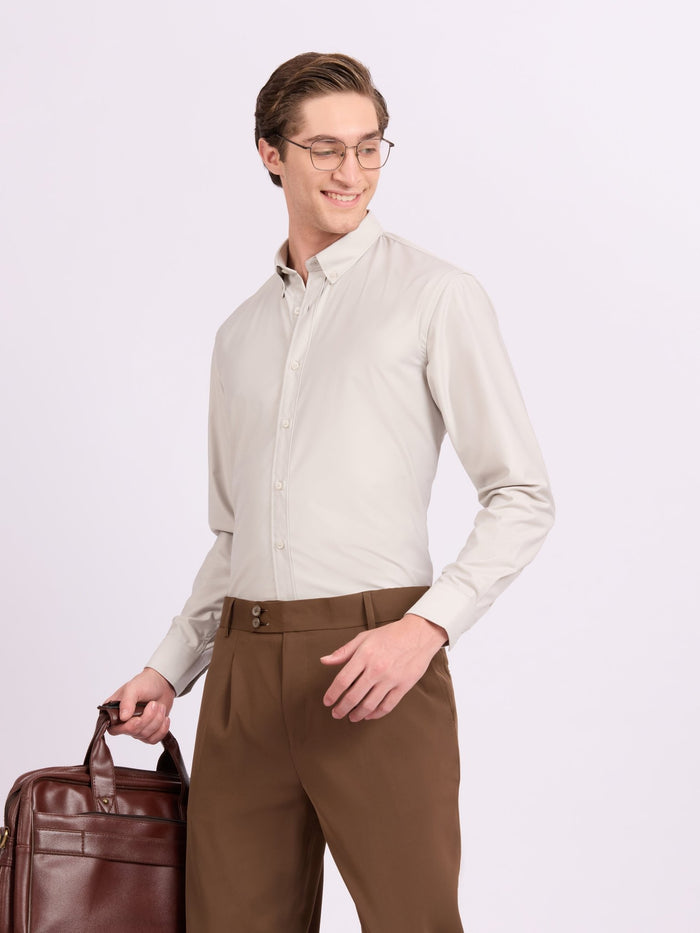 Lololo - Relaxed Fit Plain Shirt - Light Grey