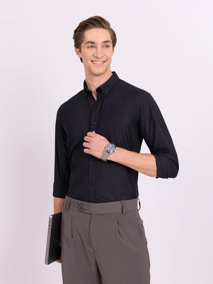 Lololo - Relaxed Fit Plain Shirt - Navy Blue