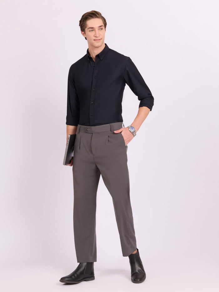 Lololo - Relaxed Fit Plain Shirt - Navy Blue