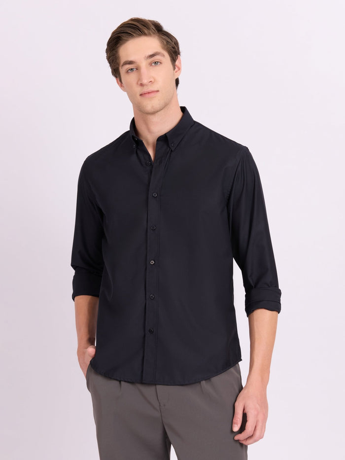 Lololo - Relaxed Fit Plain Shirt - Navy Blue
