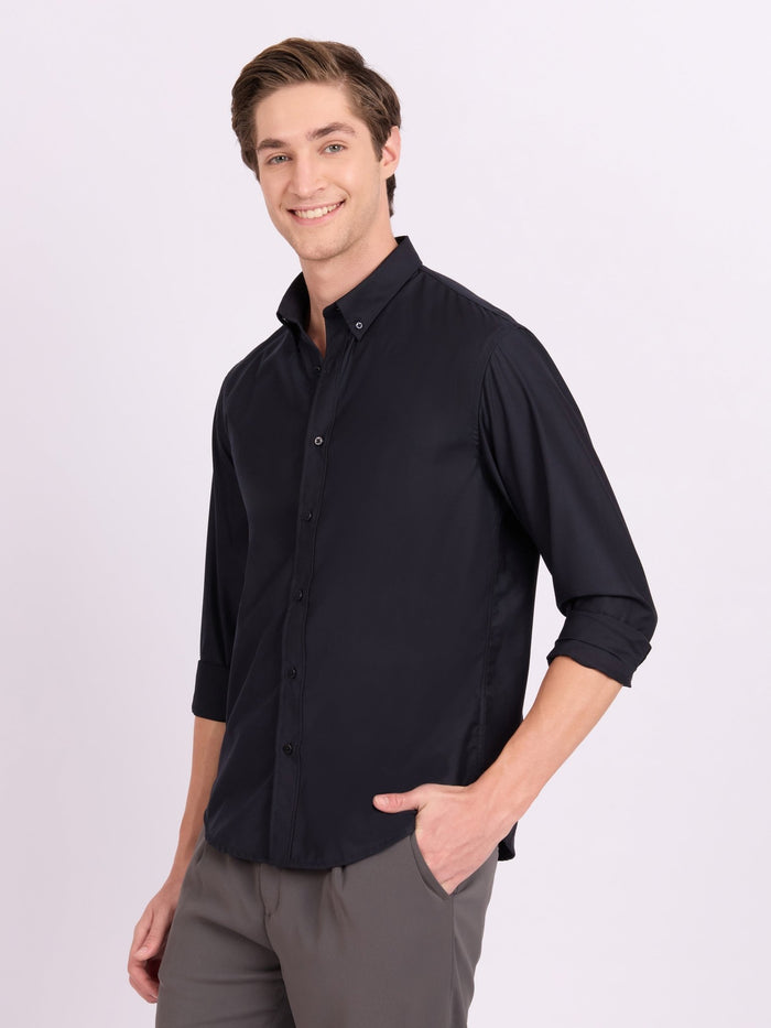 Lololo - Relaxed Fit Plain Shirt - Navy Blue