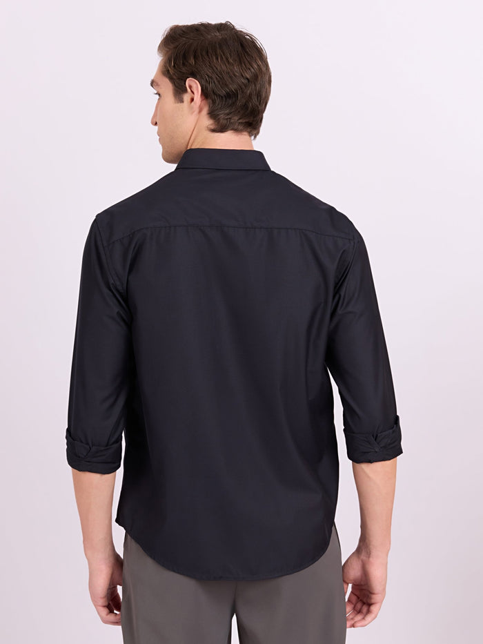 Lololo - Relaxed Fit Plain Shirt - Navy Blue