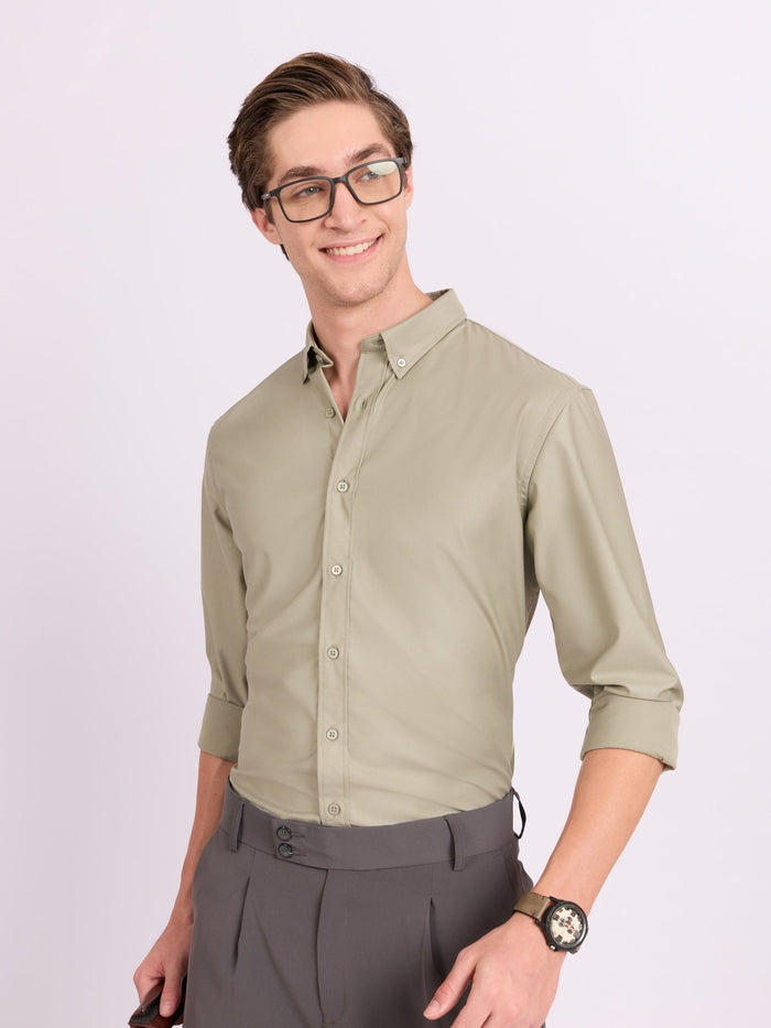 Lololo - Relaxed Fit Plain Shirt - Pastel Sage