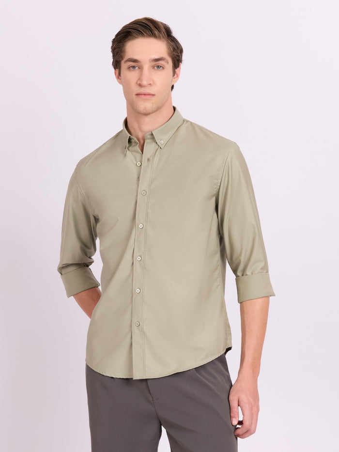 Lololo - Relaxed Fit Plain Shirt - Pastel Sage