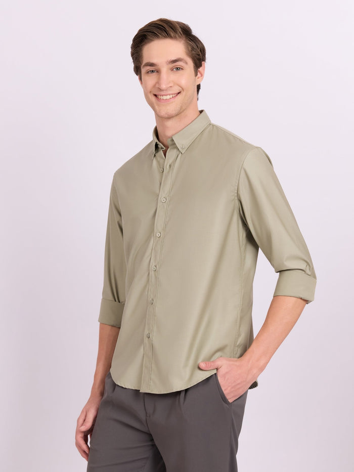 Lololo - Relaxed Fit Plain Shirt - Pastel Sage
