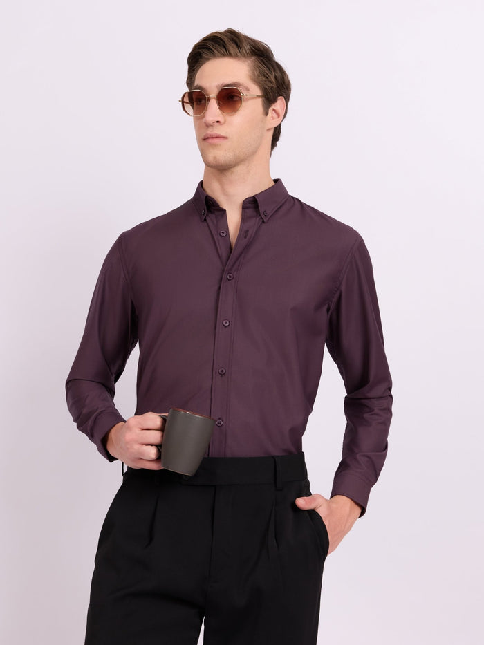 Lololo - Relaxed Fit Plain Shirt - Purple Plum