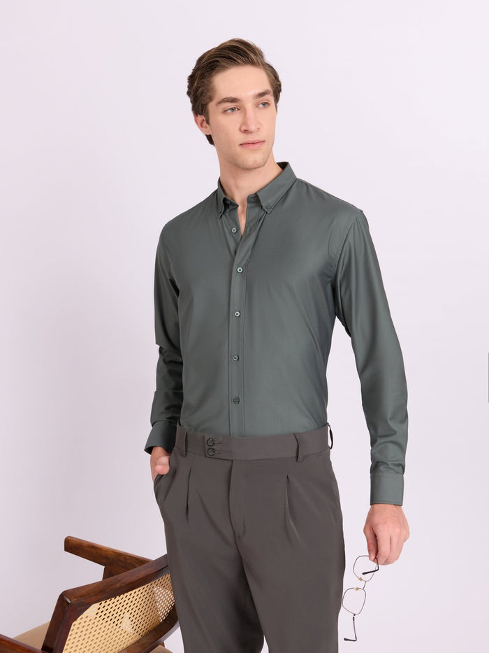 Lololo - Relaxed Fit Plain Shirt - Silver Pine