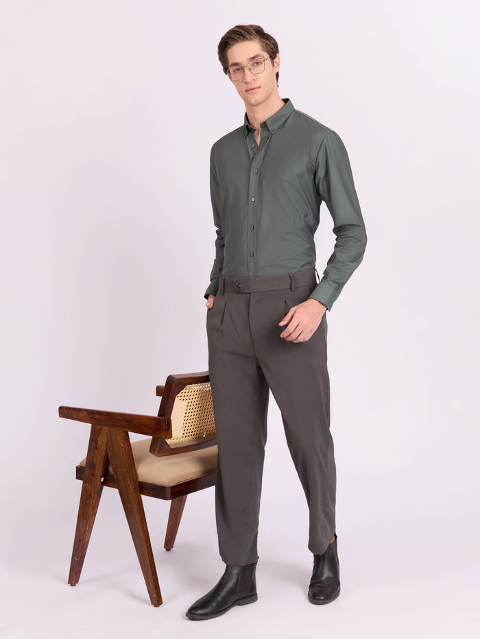 Lololo - Relaxed Fit Plain Shirt - Silver Pine