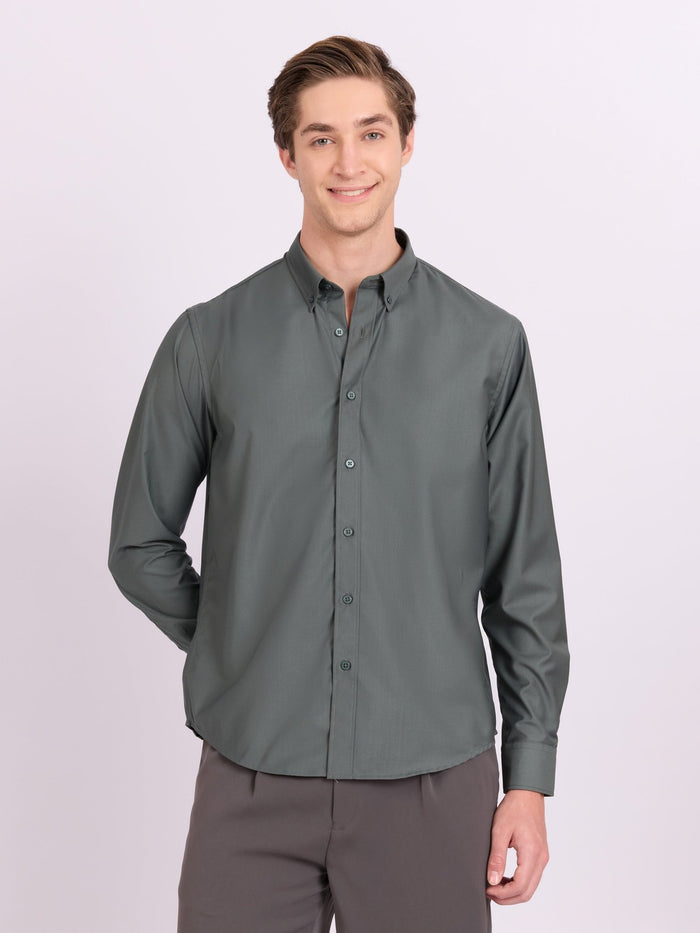 Lololo - Relaxed Fit Plain Shirt - Silver Pine