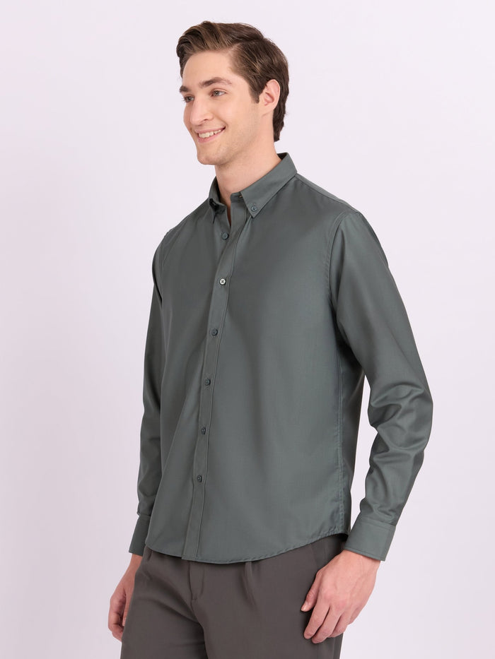 Lololo - Relaxed Fit Plain Shirt - Silver Pine