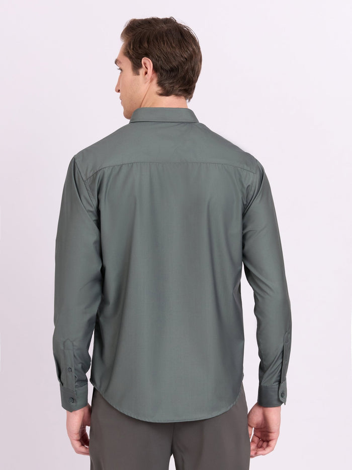 Lololo - Relaxed Fit Plain Shirt - Silver Pine