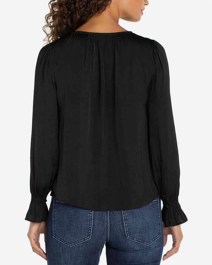 Black $|& Liverpool Long Sleeve Button Front Woven Top - Hanger Side