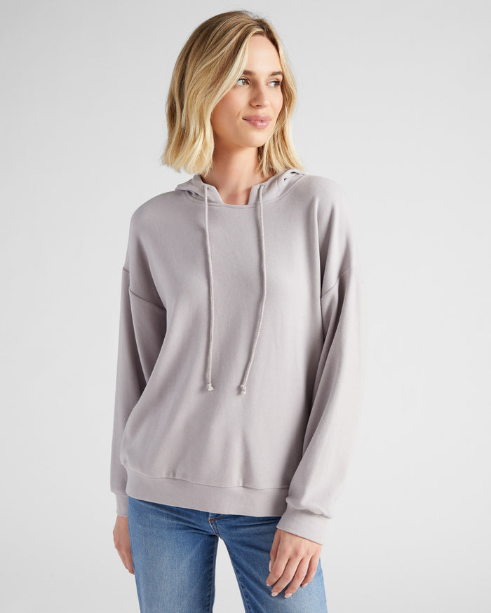 Lt. Grey $|& Cloud Ten Long Sleeve Plush Drawstring Hoodie - SOF Front