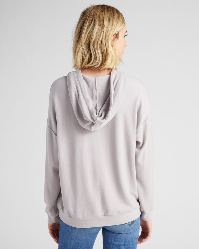Lt. Grey $|& Cloud Ten Long Sleeve Plush Drawstring Hoodie - SOF Back