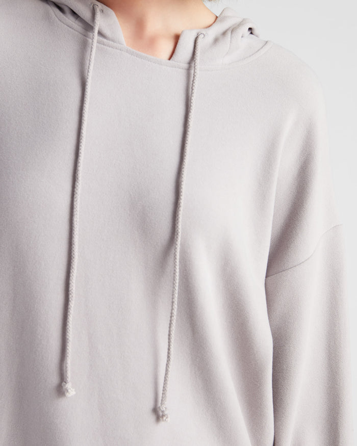 Lt. Grey $|& Cloud Ten Long Sleeve Plush Drawstring Hoodie - SOF Detail