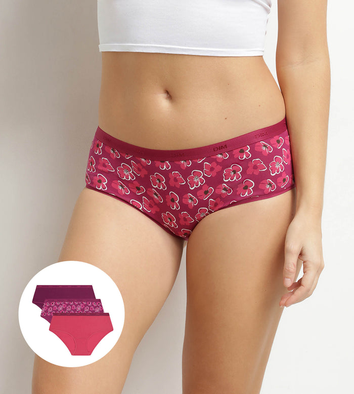 Lot de 3 boxers femme en coton stretch Fleurs Rubis Les Pockets