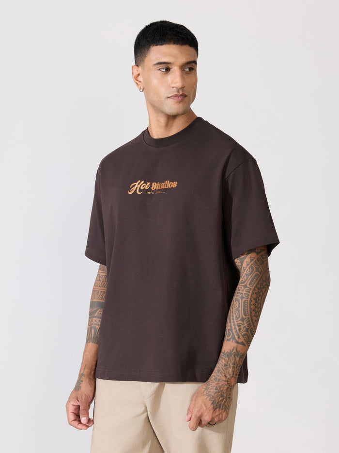 Men's printed t-shirt in coffee brown