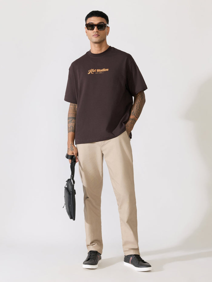 Men's printed t-shirt in coffee brown