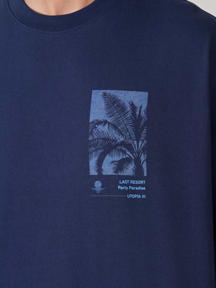 Loveex - Last Resort Party Paradise Printed Navy Blue T-Shirt