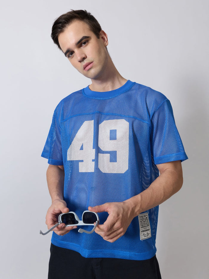 Lower Moon - 49 Printed Mesh Jersey T-Shirt - Blue