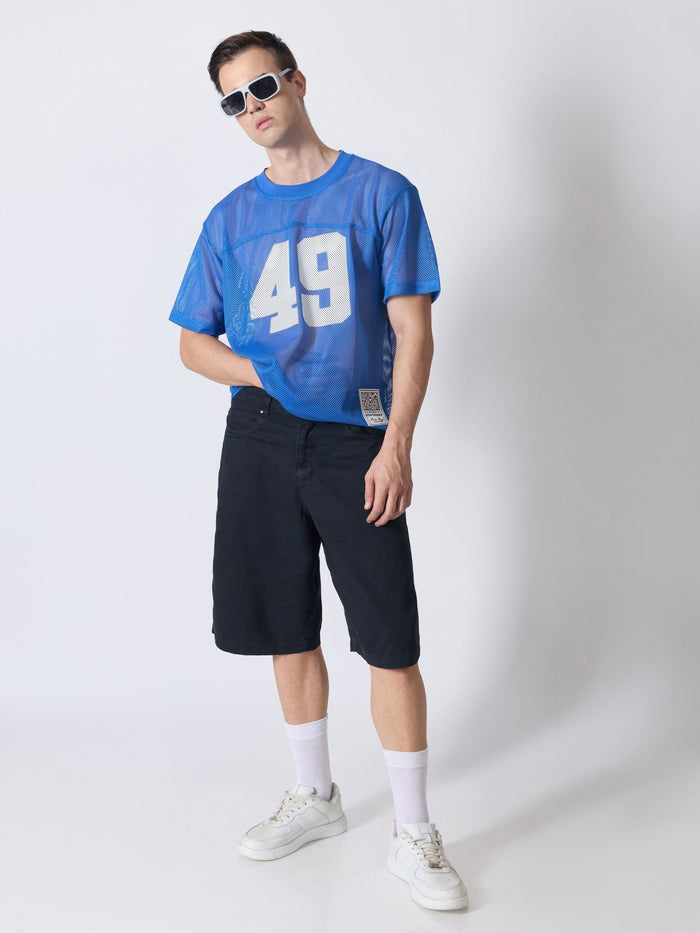 Lower Moon - 49 Printed Mesh Jersey T-Shirt - Blue