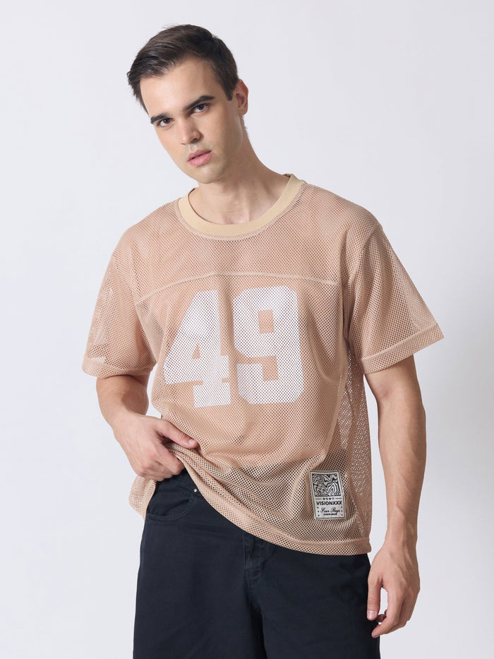 Lower Moon - 49 Printed Mesh Jersey T-Shirt - Light Beige
