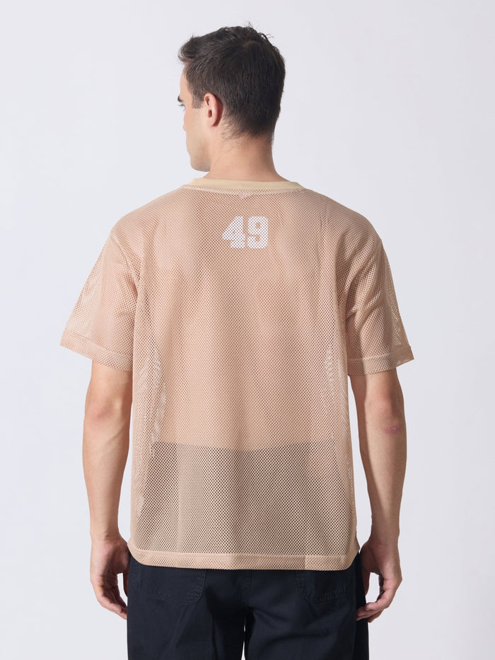 Lower Moon - 49 Printed Mesh Jersey T-Shirt - Light Beige