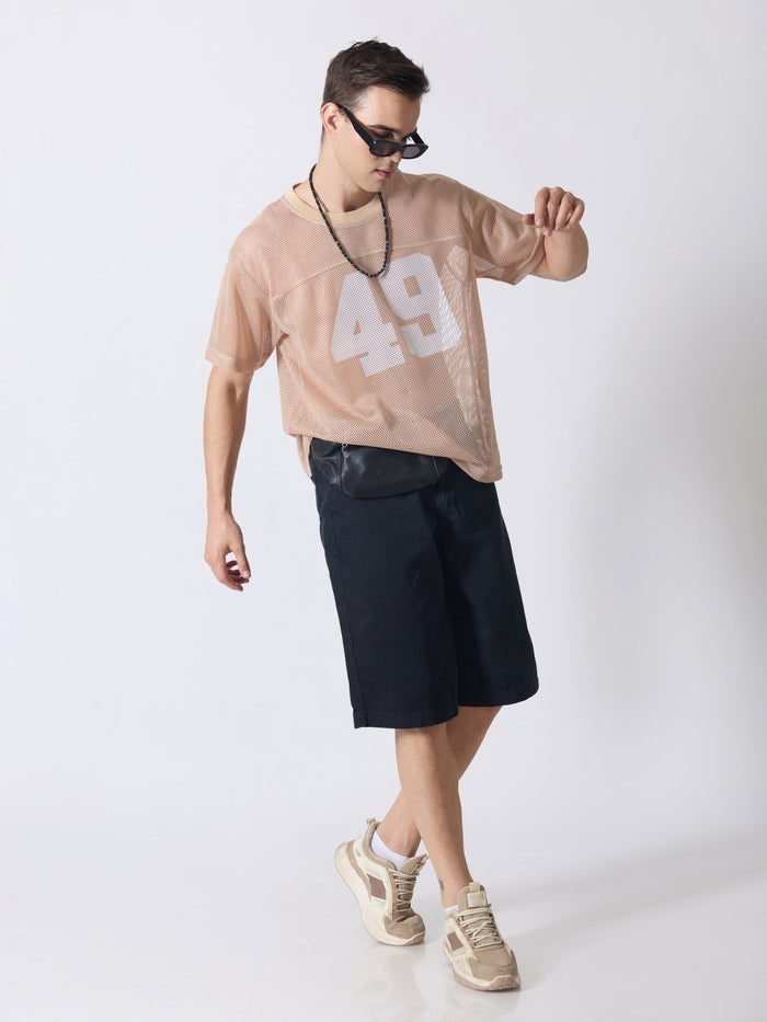 Lower Moon - 49 Printed Mesh Jersey T-Shirt - Light Beige