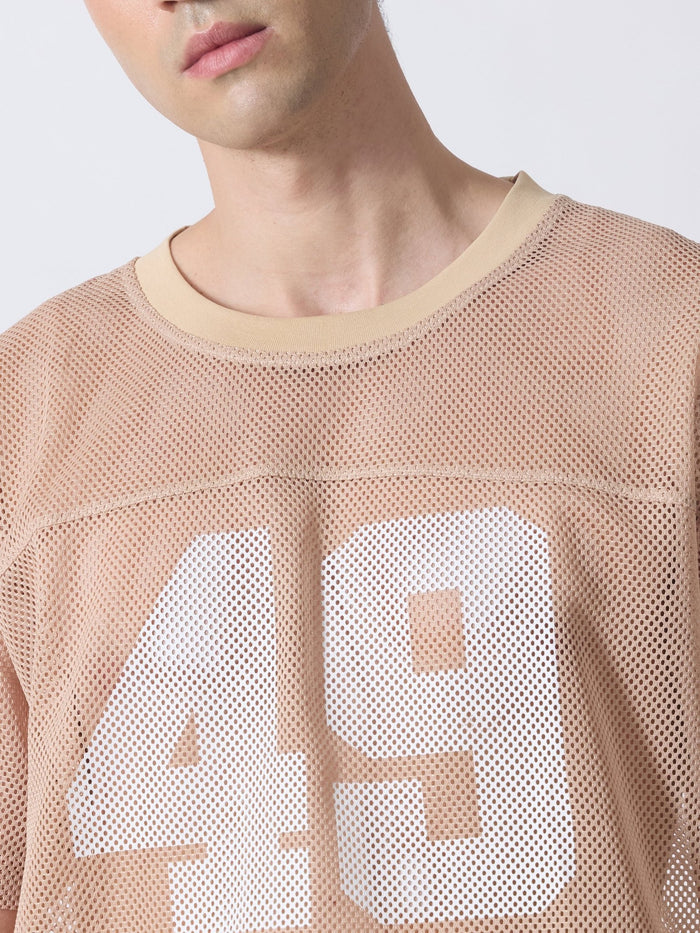 Lower Moon - 49 Printed Mesh Jersey T-Shirt - Light Beige