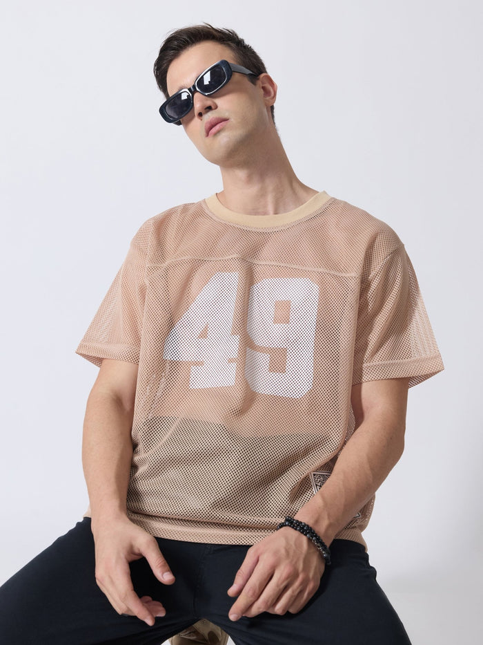 Lower Moon - 49 Printed Mesh Jersey T-Shirt - Light Beige