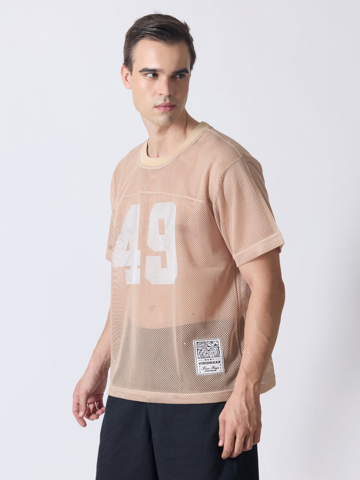 Lower Moon - 49 Printed Mesh Jersey T-Shirt - Light Beige