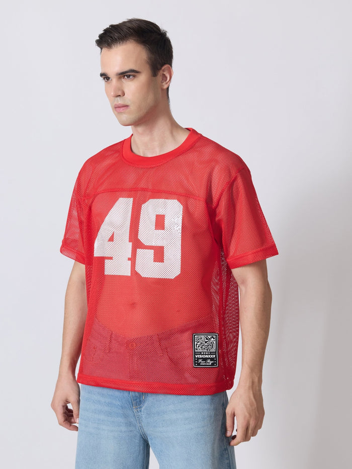 Lower Moon - 49 Printed Mesh Jersey T-Shirt - Red