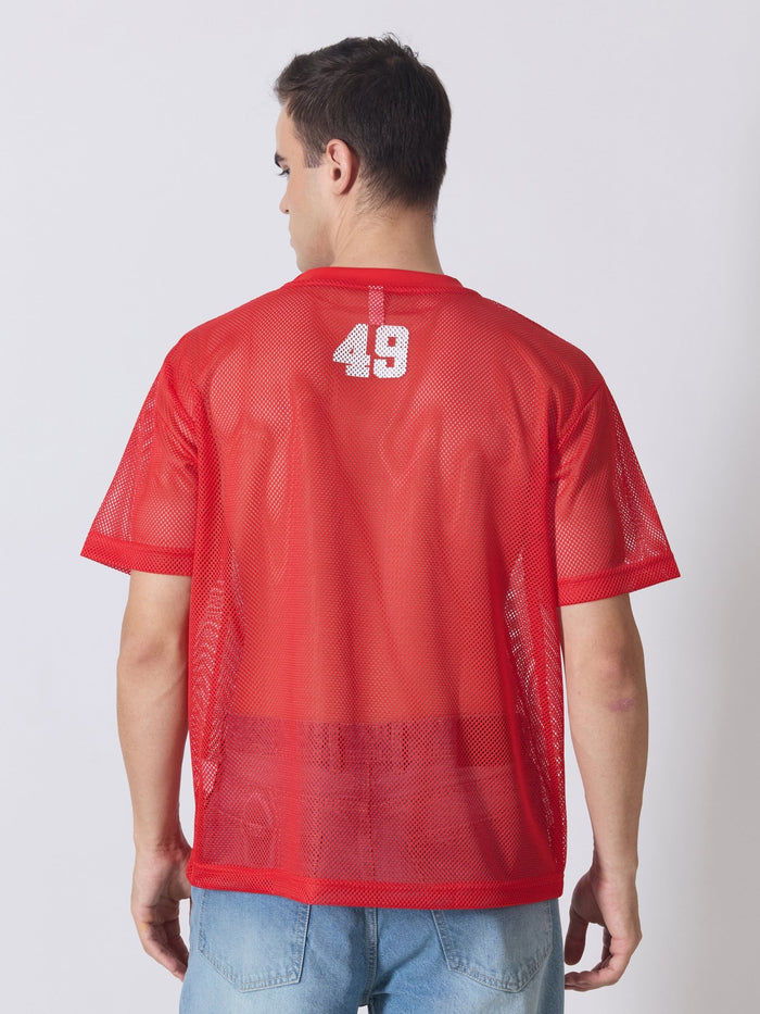 Lower Moon - 49 Printed Mesh Jersey T-Shirt - Red