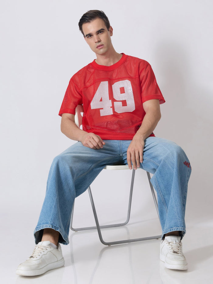Lower Moon - 49 Printed Mesh Jersey T-Shirt - Red