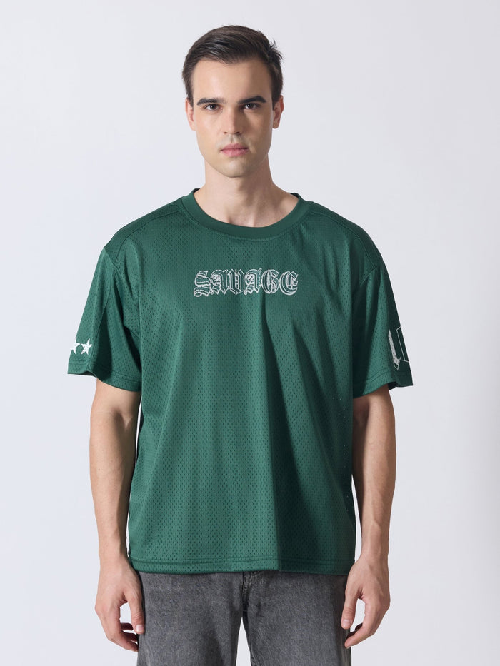 Lower Moon - Savage Printed Mesh Jersey T-Shirt - Green