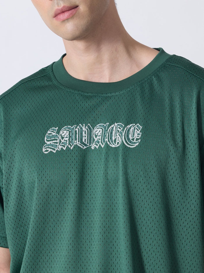 Lower Moon - Savage Printed Mesh Jersey T-Shirt - Green